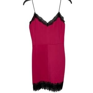 A'Gaci‎ Pink Mini V Neck Dress with Black Lace Accents Medium